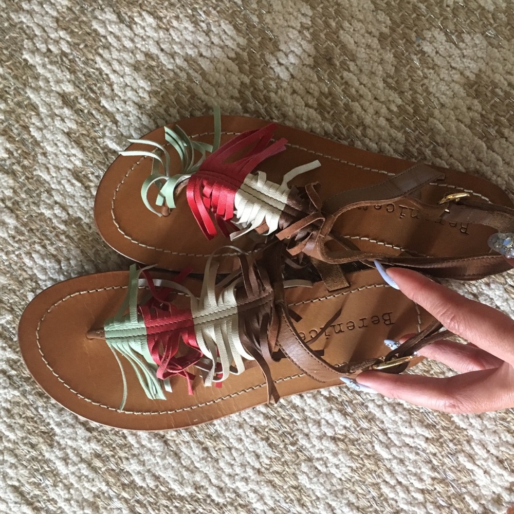 Fringe multi color leather sandals